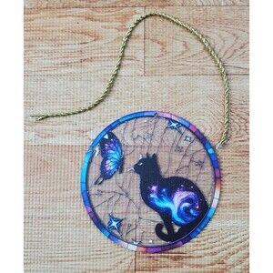 Galaxy Cat and Butterfly Suncatcher Window Hanging 4" NEW